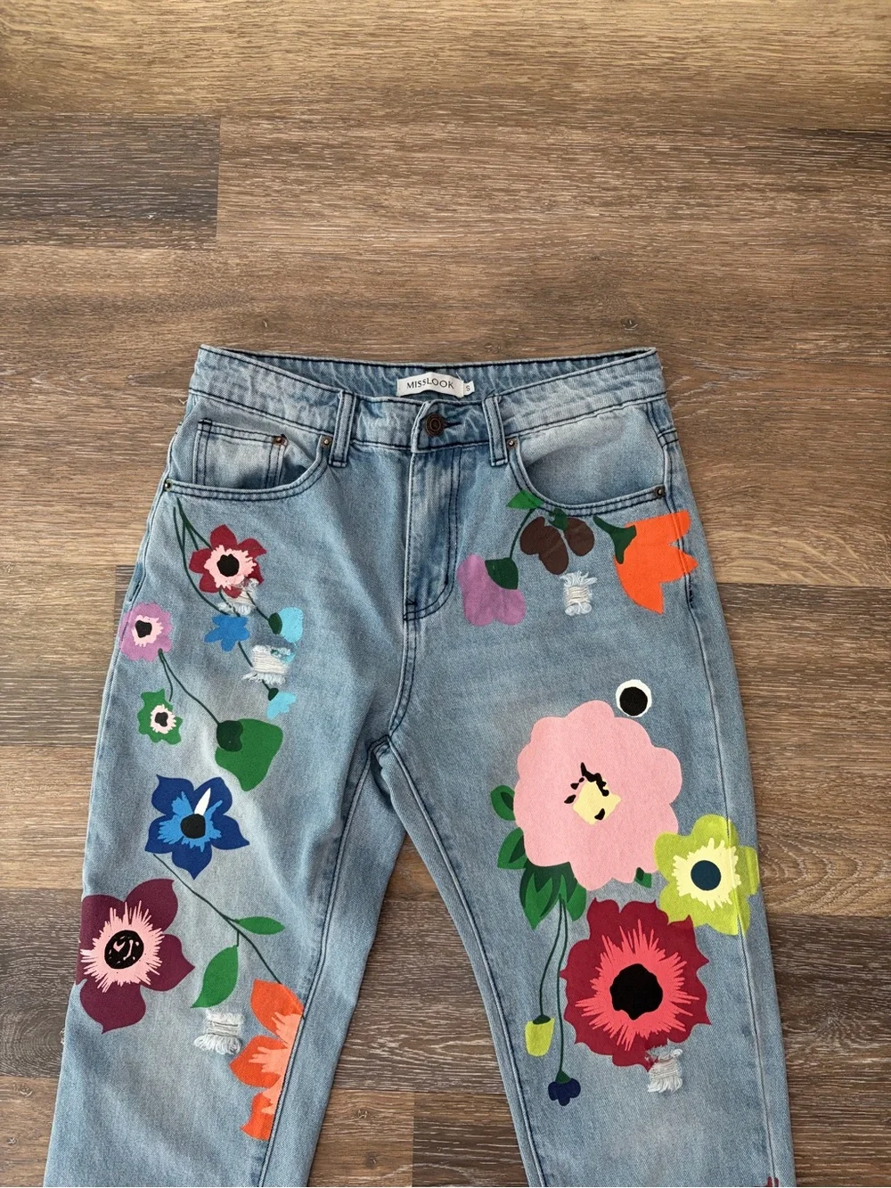 Misslook Painted Floral light distressed Jeans Size S